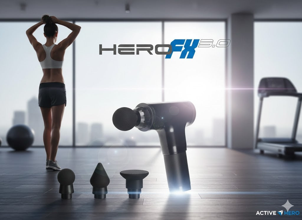 Hero FX 3.0 Massagepistole mit 4 Massageköpfen Muskelmassage Tiefengewebe